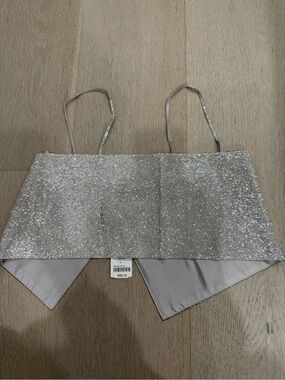 Sparkling Silver Sequin Crop Top with Spaghetti Straps